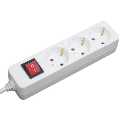 3-fold socket strip, white with switch