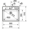 Franke, sink, Largo, LAX 610, stainless steel, 570 x 510 mm, push button valve (integral), top mounting